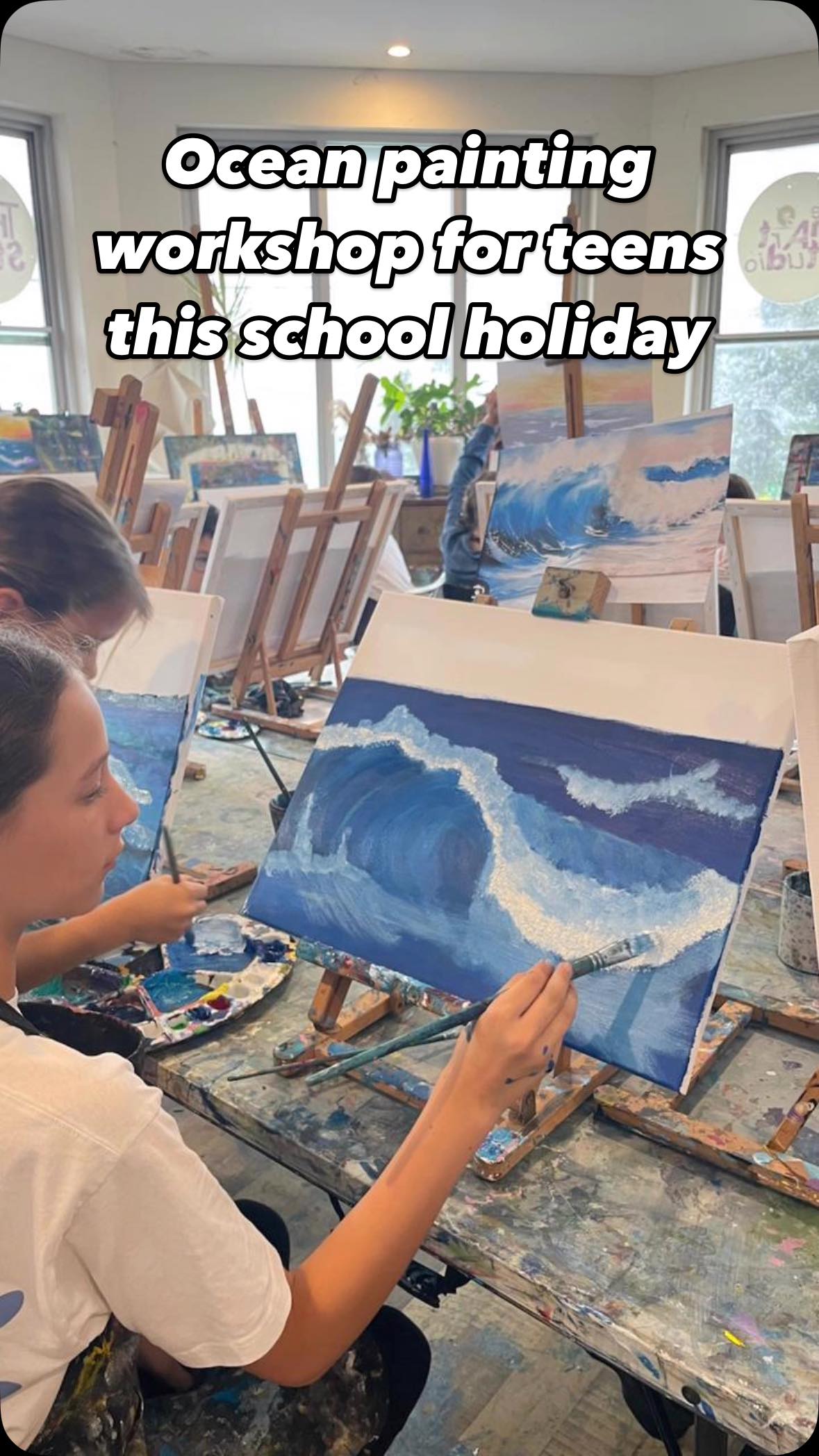 Such beautiful paintings created at the teens school holiday bold could painting workshop at The Art Studio Maroubra beach. When you have the space and guidance anyone can make art and get expressive. So rewarding and so much fun ! Thanks for joining everyone!  Check out our website for 2 more teen workshops this holiday on 23/1 and 30/1. Www.the ARTSTUDIO.net.au #theartstudiomaroubra #maroubra #maroubrabeach #maroubracommunity #artclassessydney #artclasseseasternsuburbssydney #kidsartclasses #paintingclassessydney #drawingclassessydney #maroubracreativehub #sydneyartclass #sydneyart #sydneyworkshop #sydneycreative #sydneykidsactivities #sydneykidsworkshops #sydneyartschool 
#beginnersartclassessydney #kidsactivitiessydney #weekendworkshopssydney #couplleexperiencesydney #artsydney #artgallerysydney 
I